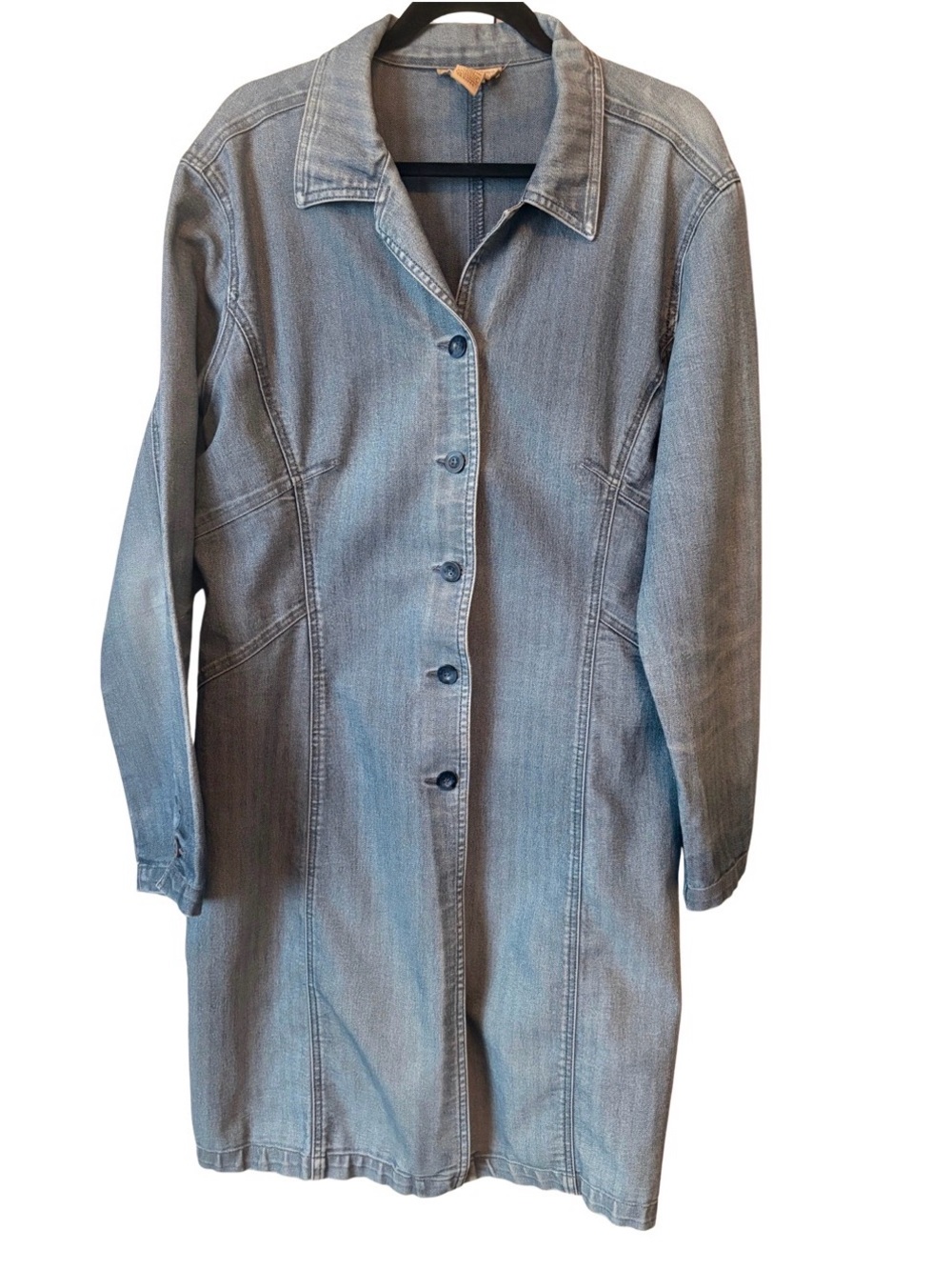 COTTON GINNY- Light Blue Vintage Denim Button-Front Women’s Long Jacket